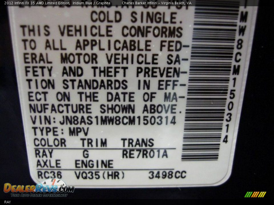 Infiniti Color Code RAY Iridium Blue