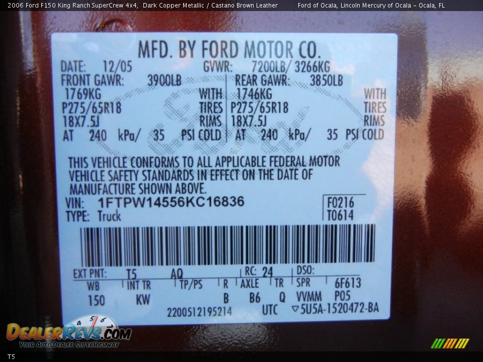 Ford Color Code T5 Dark Copper Metallic