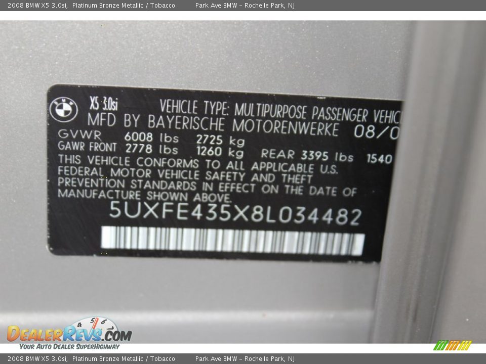 2008 BMW X5 3.0si Platinum Bronze Metallic / Tobacco Photo #34