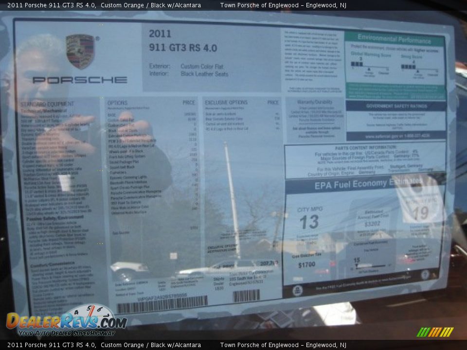 2011 Porsche 911 GT3 RS 4.0 Window Sticker Photo #14