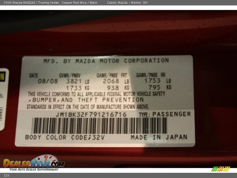 Mazda Color Code 32V Copper Red Mica