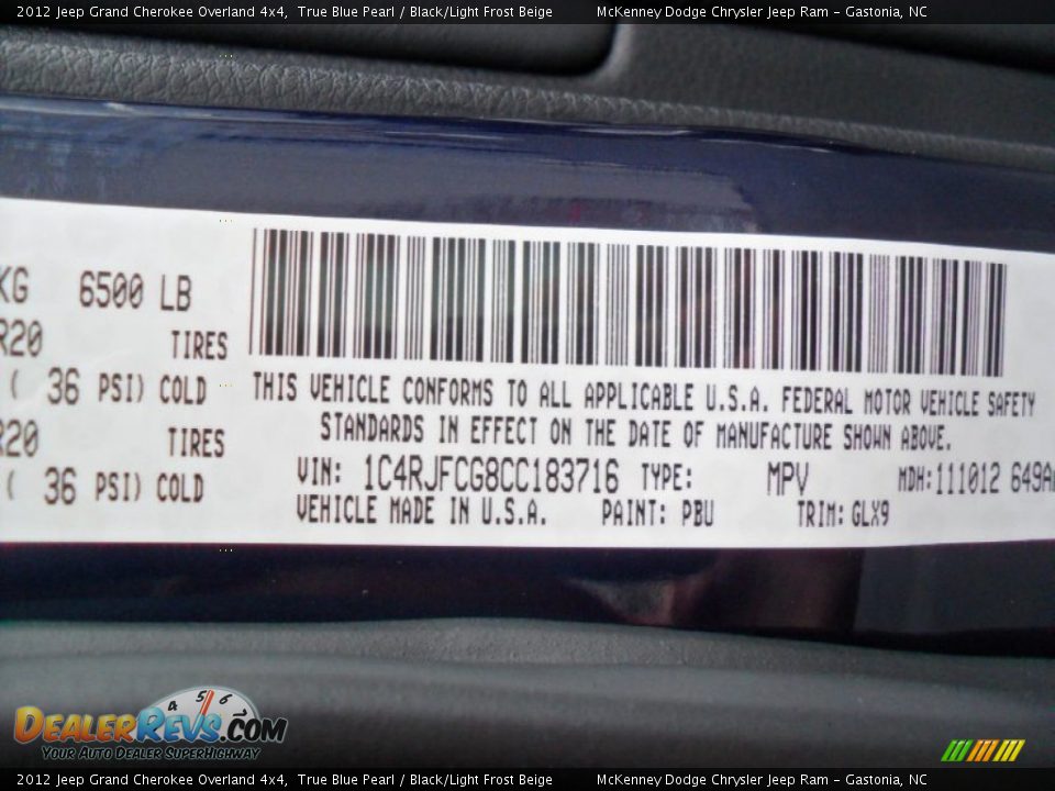 2012 Jeep Grand Cherokee Overland 4x4 True Blue Pearl / Black/Light Frost Beige Photo #6