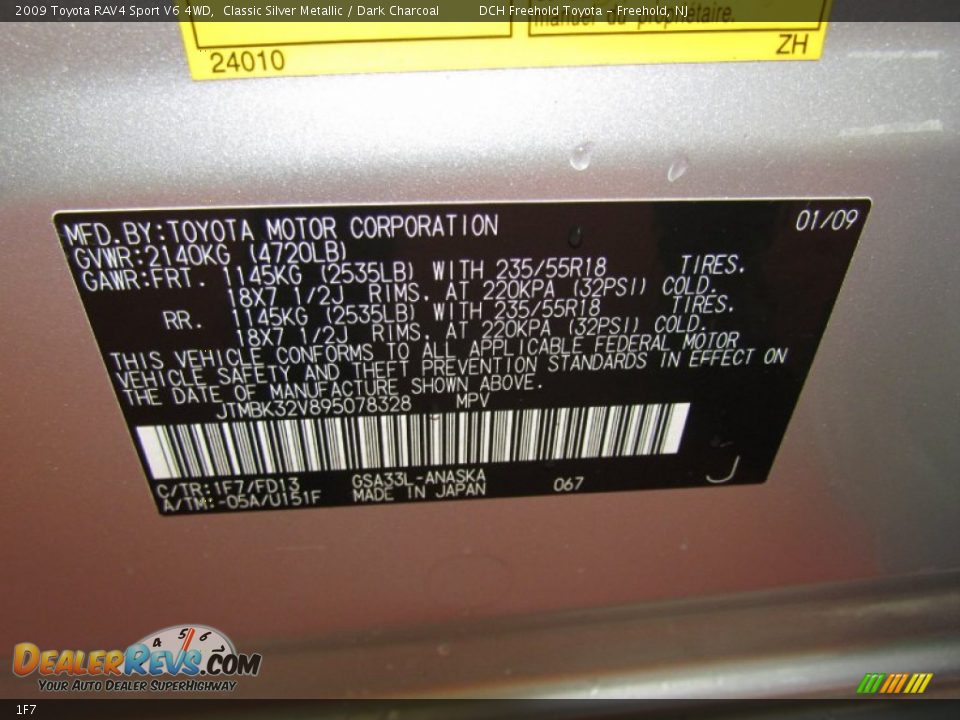 Toyota Color Code 1F7 Classic Silver Metallic