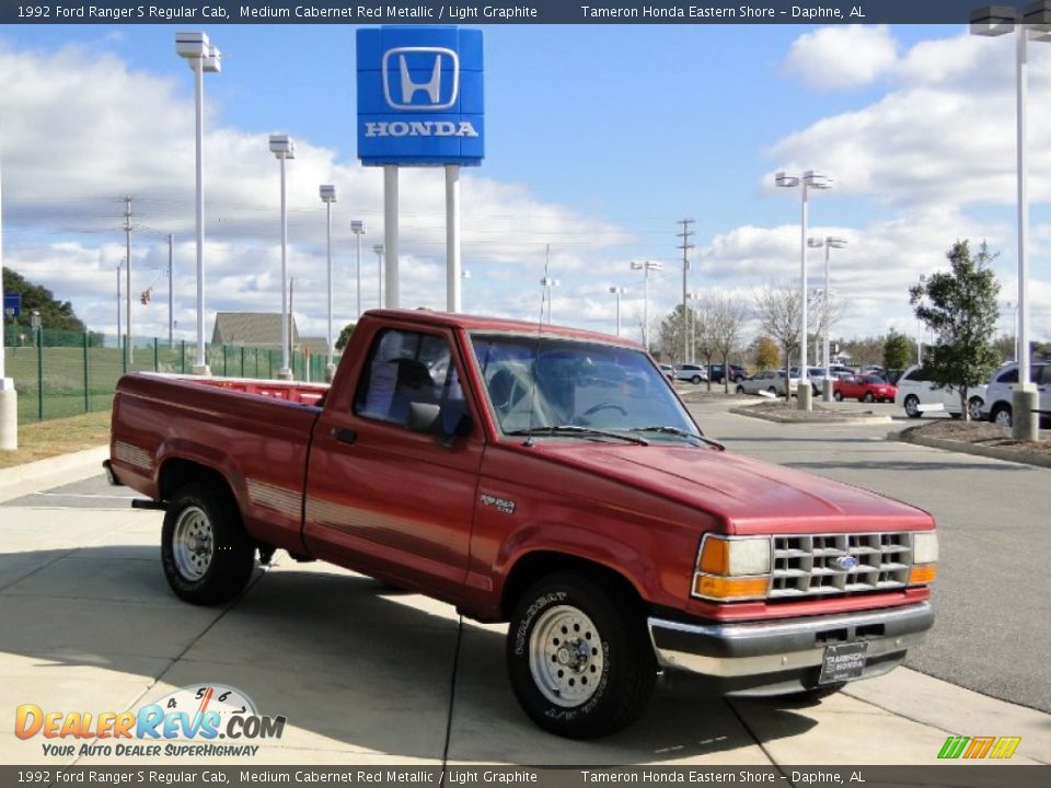 1992 Ford Ranger S Regular Cab Medium Cabernet Red Metallic / Light Graphite Photo #3