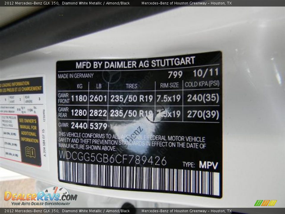 2012 Mercedes-Benz GLK 350 Diamond White Metallic / Almond/Black Photo #13