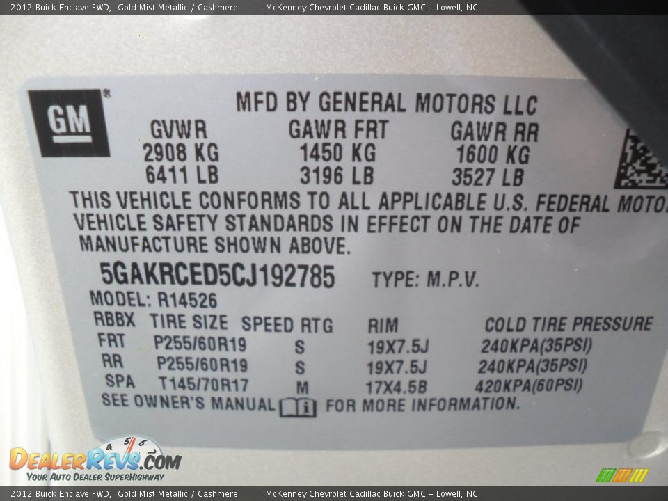 2012 Buick Enclave FWD Gold Mist Metallic / Cashmere Photo #6