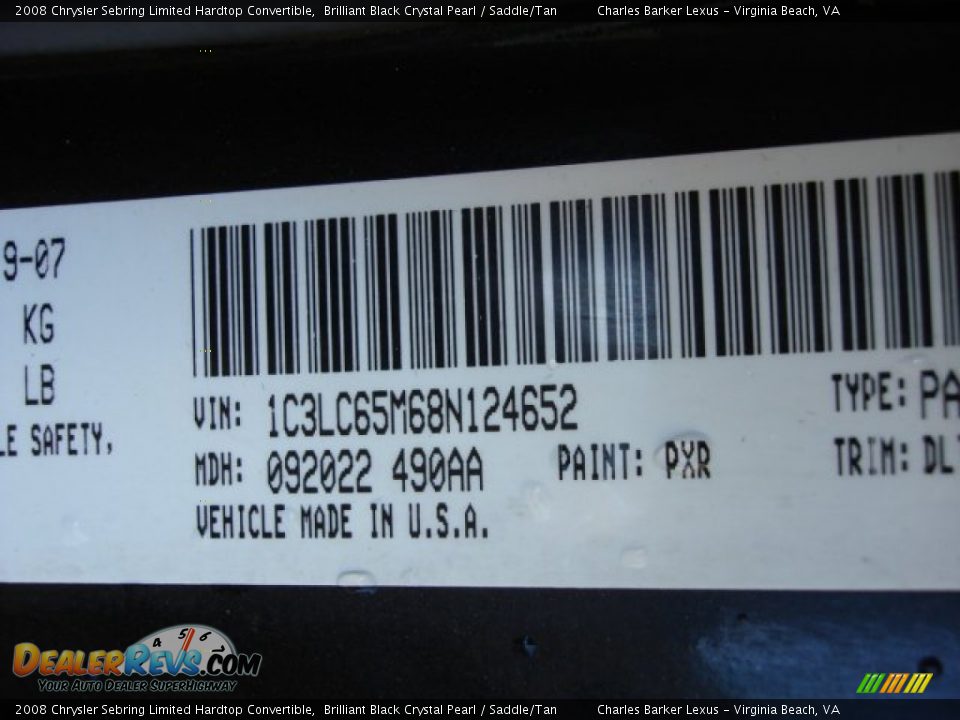 2008 Chrysler Sebring Limited Hardtop Convertible Brilliant Black Crystal Pearl / Saddle/Tan Photo #32