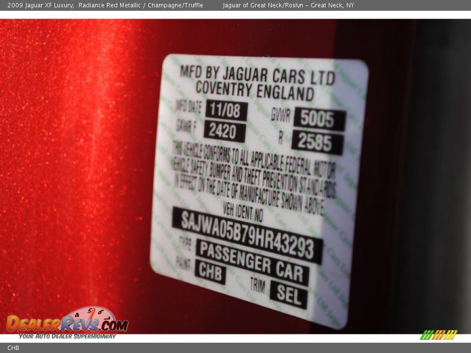 Jaguar Color Code CHB Radiance Red Metallic