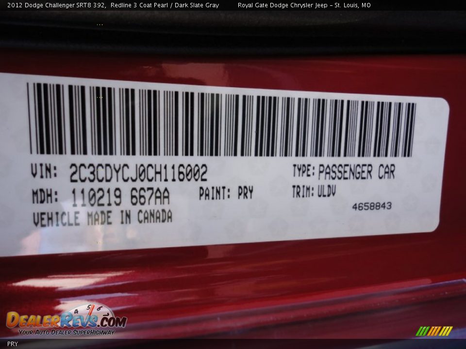 Dodge Color Code PRY Redline 3 Coat Pearl