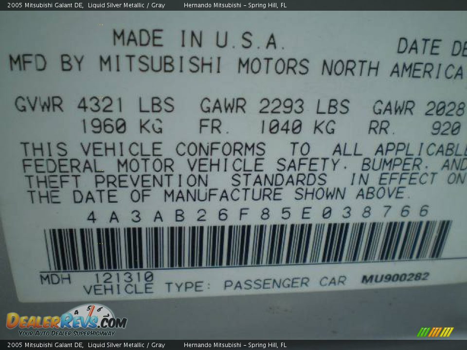 2005 Mitsubishi Galant DE Liquid Silver Metallic / Gray Photo #32