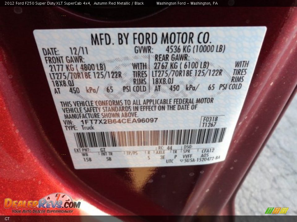 Ford Color Code GT Autumn Red Metallic