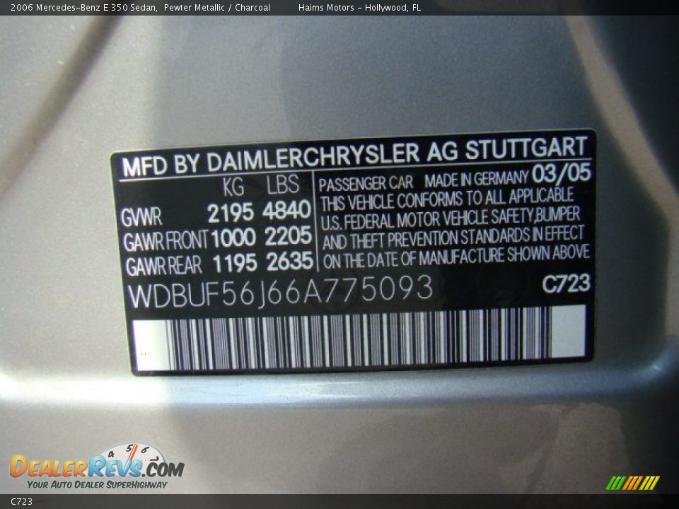 Mercedes-Benz Color Code C723 Pewter Metallic