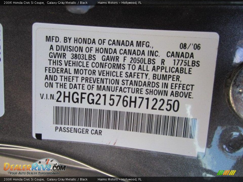 2006 Honda Civic Si Coupe Galaxy Gray Metallic / Black Photo #9