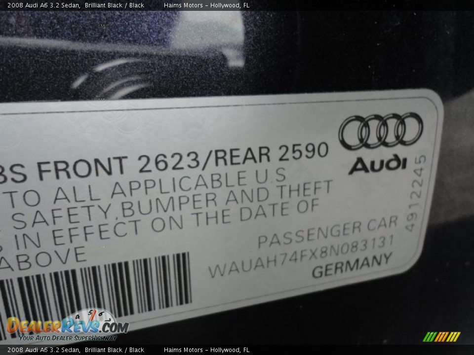 2008 Audi A6 3.2 Sedan Brilliant Black / Black Photo #10