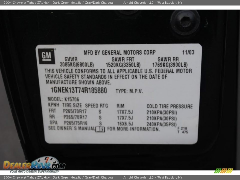2004 Chevrolet Tahoe Z71 4x4 Dark Green Metallic / Gray/Dark Charcoal Photo #17