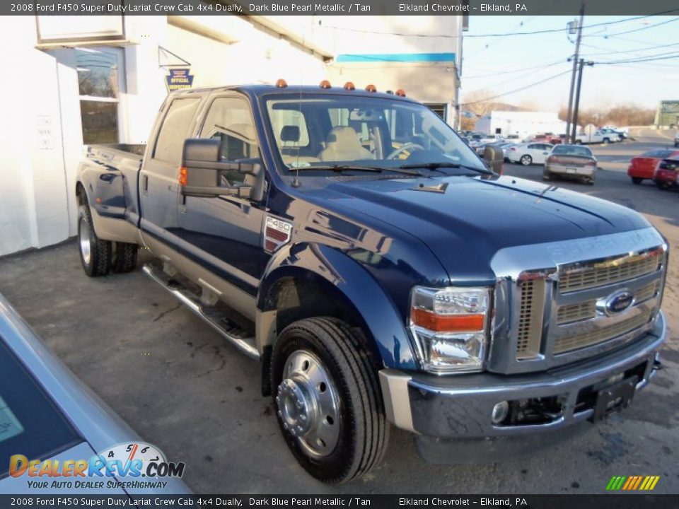 2008 Ford F450 Super Duty Lariat Crew Cab 4x4 Dually Dark Blue Pearl Metallic / Tan Photo #4