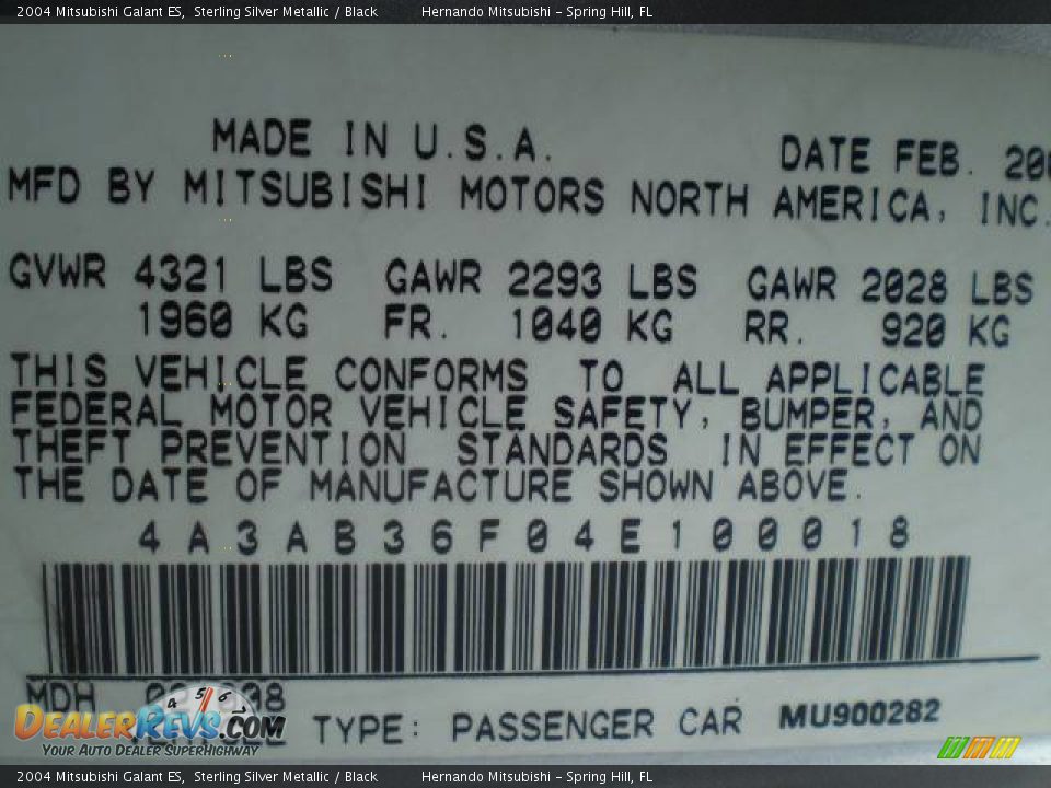 2004 Mitsubishi Galant ES Sterling Silver Metallic / Black Photo #33