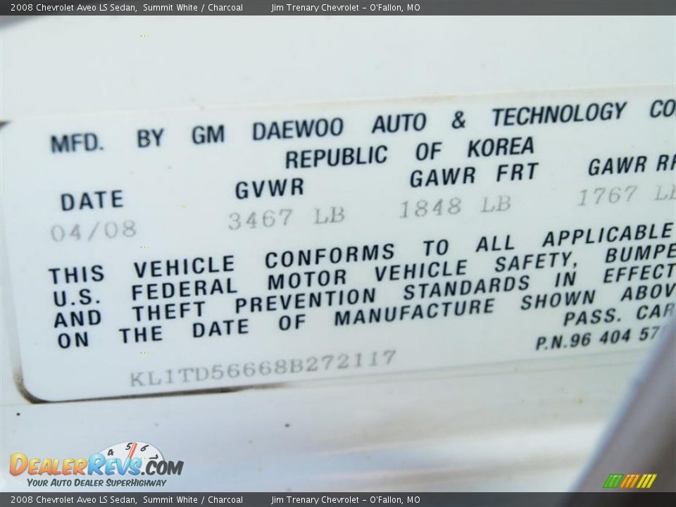 2008 Chevrolet Aveo LS Sedan Summit White / Charcoal Photo #17