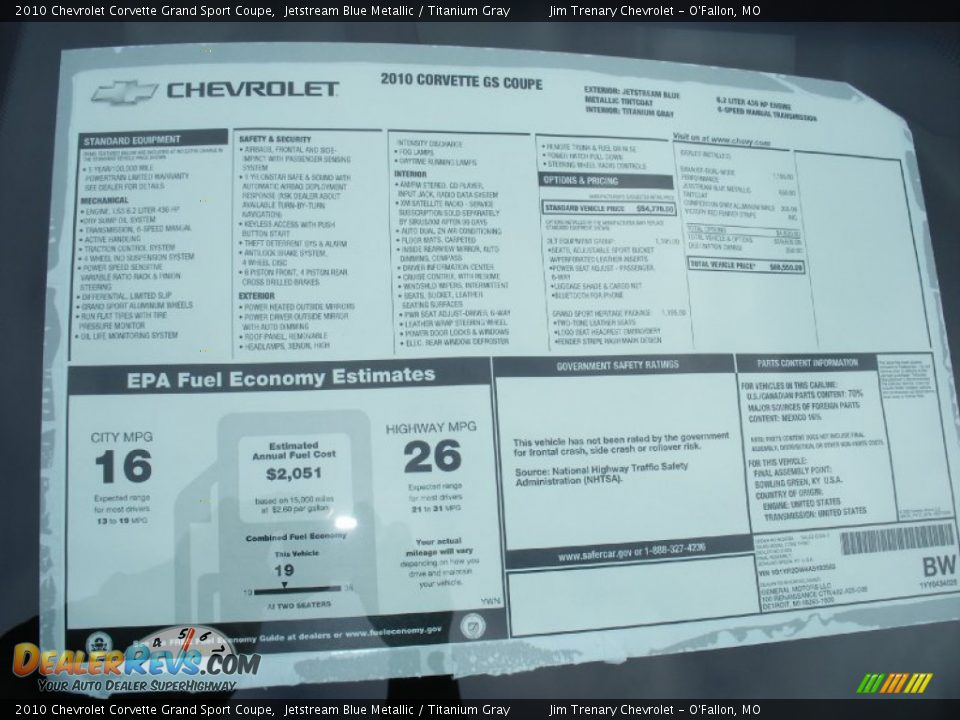 2010 Chevrolet Corvette Grand Sport Coupe Window Sticker Photo #29