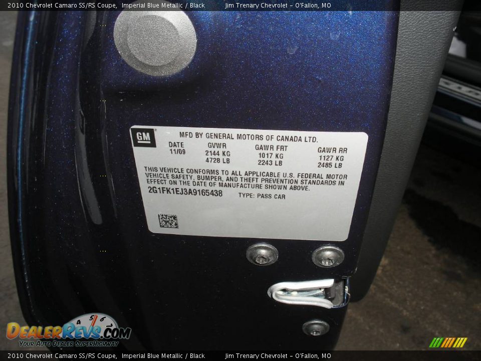2010 Chevrolet Camaro SS/RS Coupe Imperial Blue Metallic / Black Photo #28