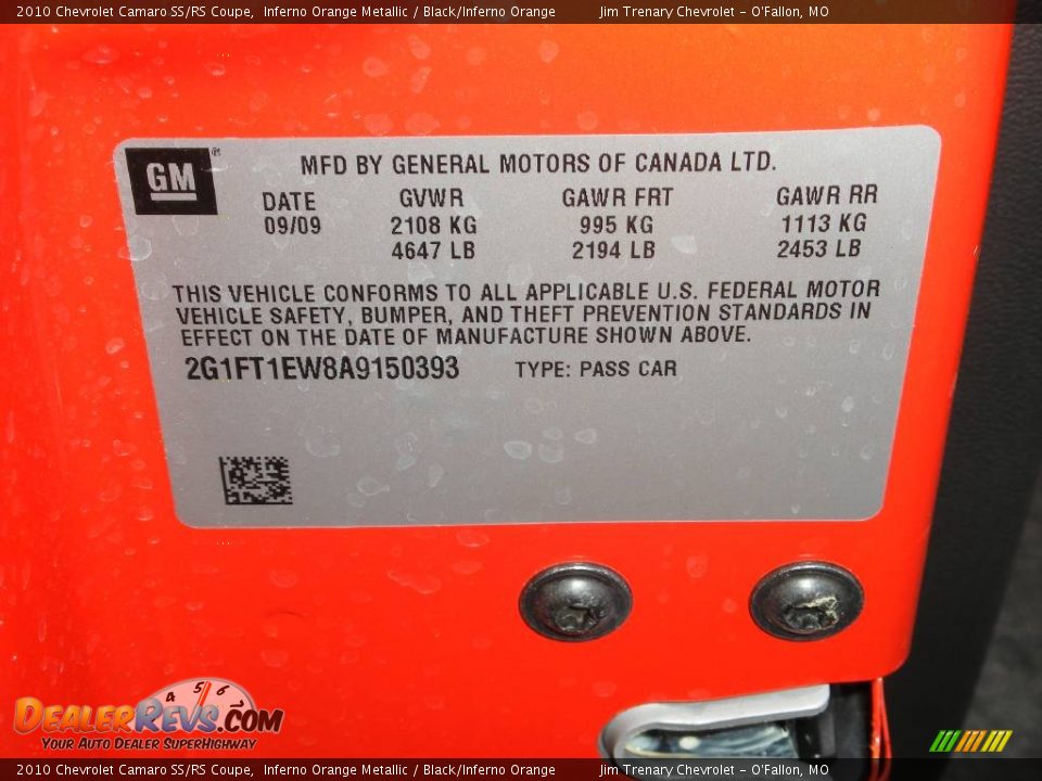 2010 Chevrolet Camaro SS/RS Coupe Inferno Orange Metallic / Black/Inferno Orange Photo #34