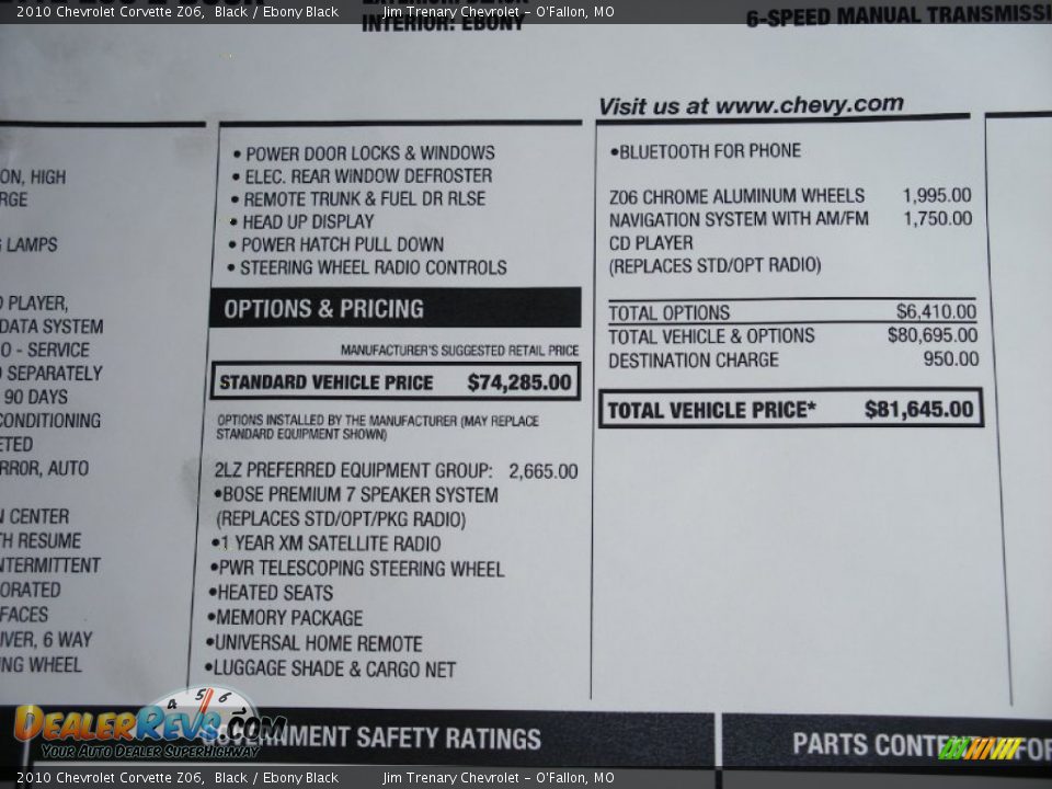 2010 Chevrolet Corvette Z06 Window Sticker Photo #35