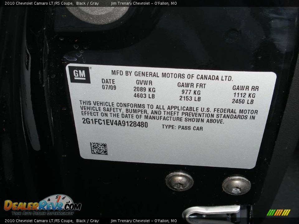 2010 Chevrolet Camaro LT/RS Coupe Black / Gray Photo #32