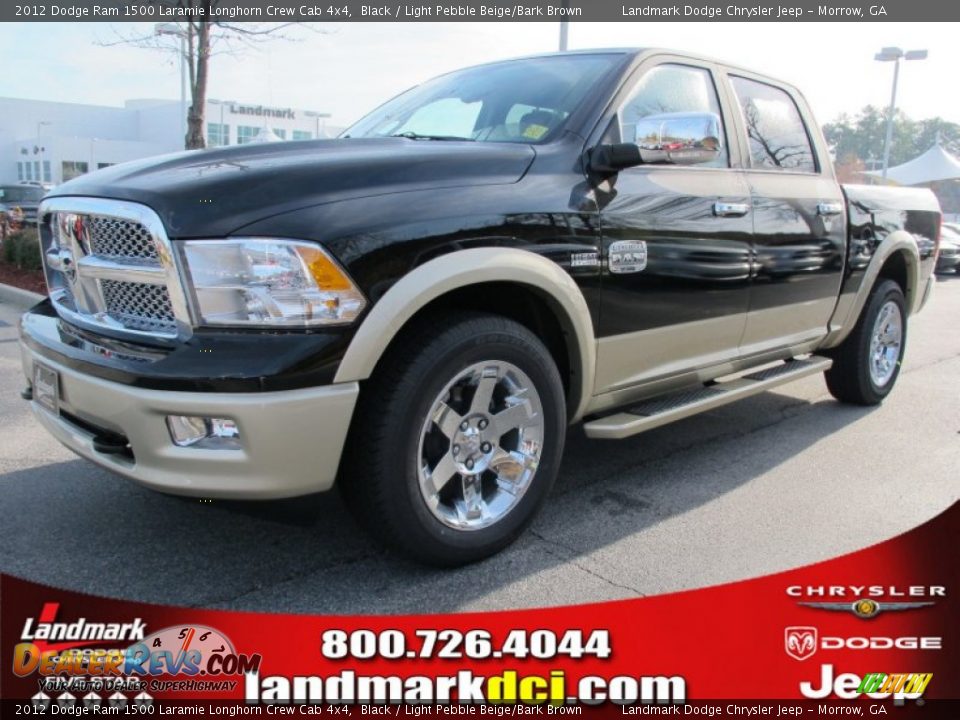 2012 Dodge Ram 1500 Laramie Longhorn Crew Cab 4x4 Black / Light Pebble Beige/Bark Brown Photo #1