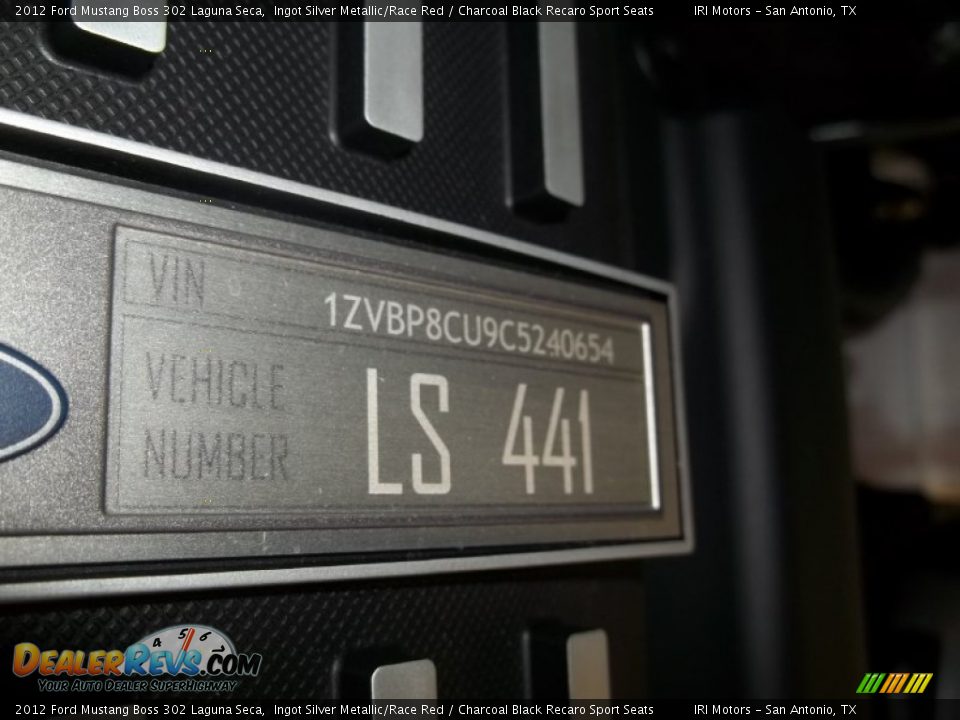 Info Tag of 2012 Ford Mustang Boss 302 Laguna Seca Photo #13