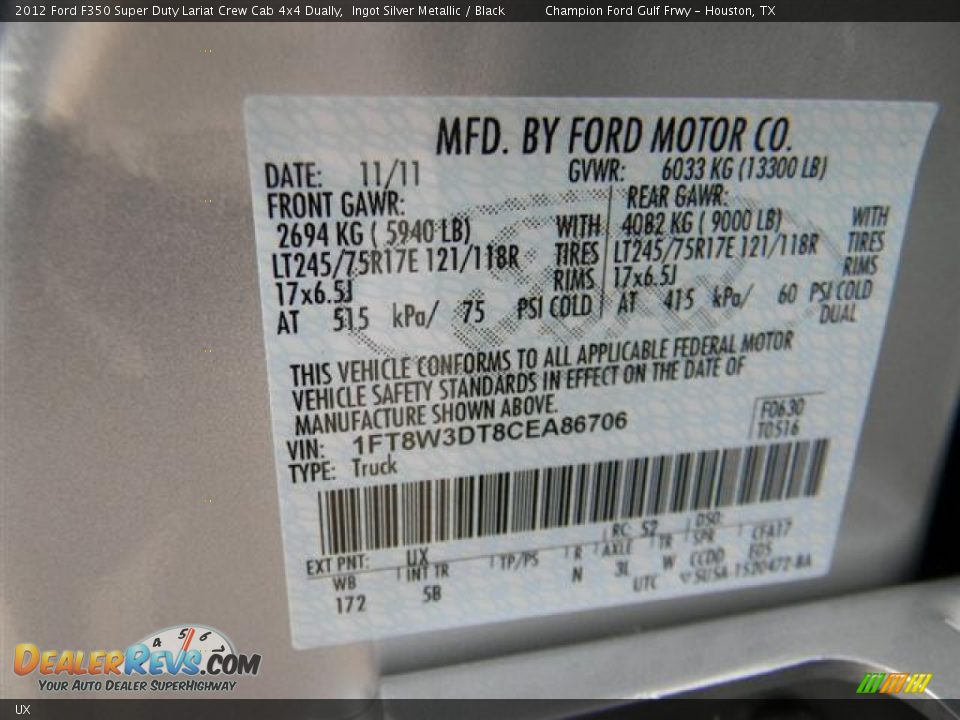 Ford Color Code UX Ingot Silver Metallic