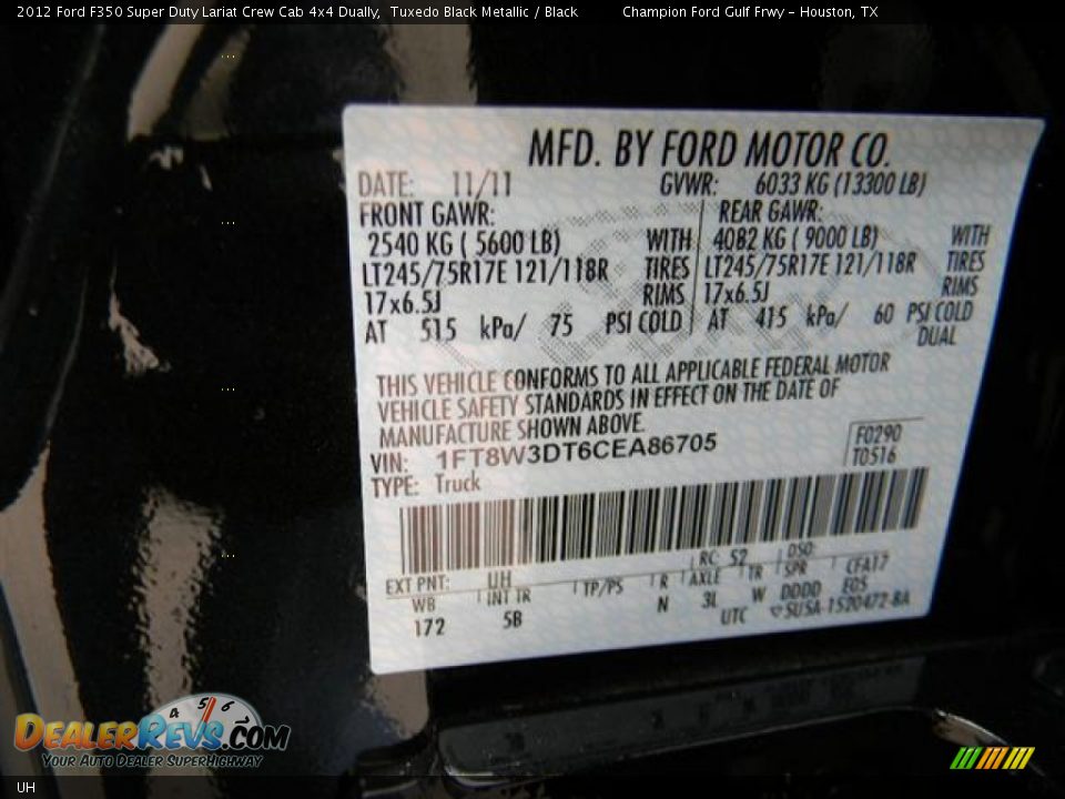 Ford Color Code UH Tuxedo Black Metallic