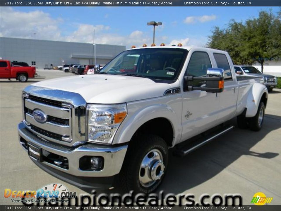 2012 Ford F350 Super Duty Lariat Crew Cab 4x4 Dually White Platinum Metallic Tri-Coat / Adobe Photo #1