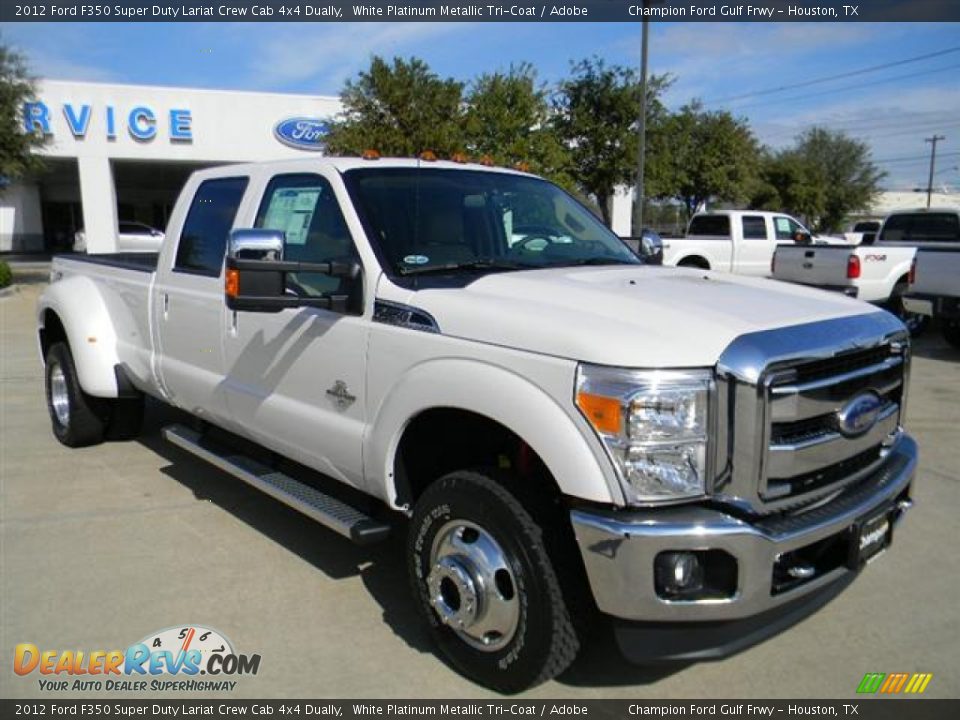 2012 Ford F350 Super Duty Lariat Crew Cab 4x4 Dually White Platinum Metallic Tri-Coat / Adobe Photo #3