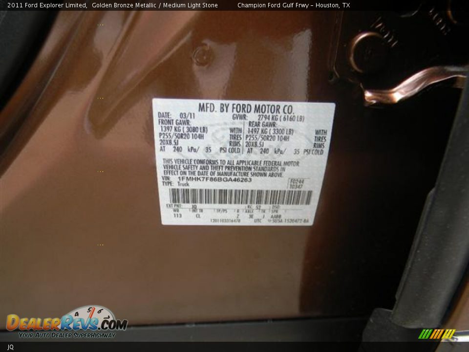 Ford Color Code JQ Golden Bronze Metallic