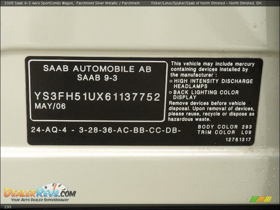 Saab Color Code 293 Parchment Silver Metallic