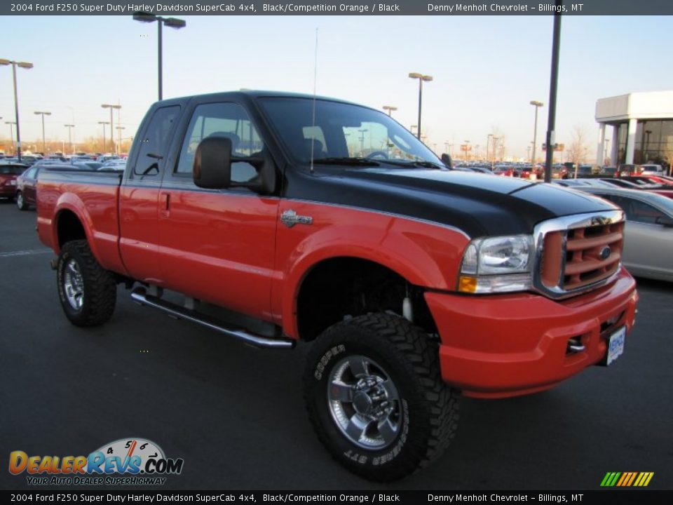 2004 Ford F250 Super Duty Harley Davidson SuperCab 4x4 Black/Competition Orange / Black Photo #1