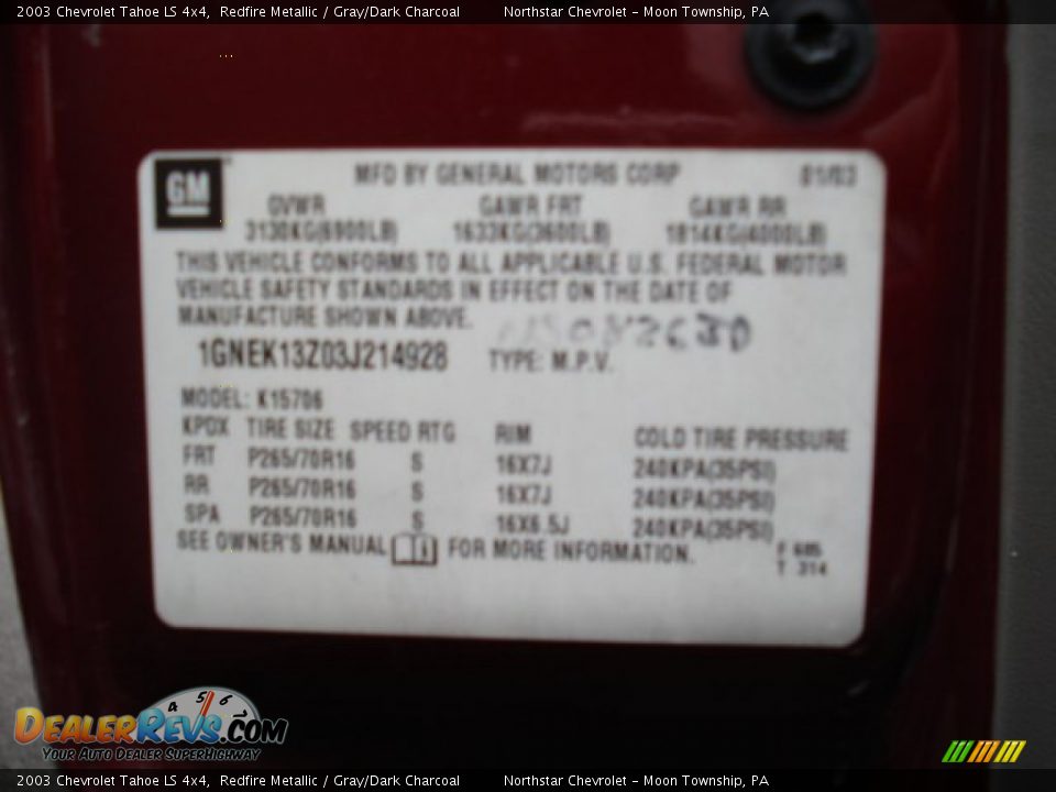 2003 Chevrolet Tahoe LS 4x4 Redfire Metallic / Gray/Dark Charcoal Photo #15