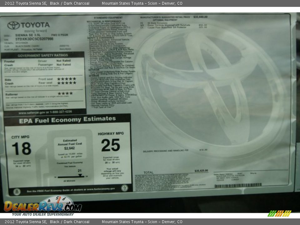 2012 Toyota Sienna SE Black / Dark Charcoal Photo #17