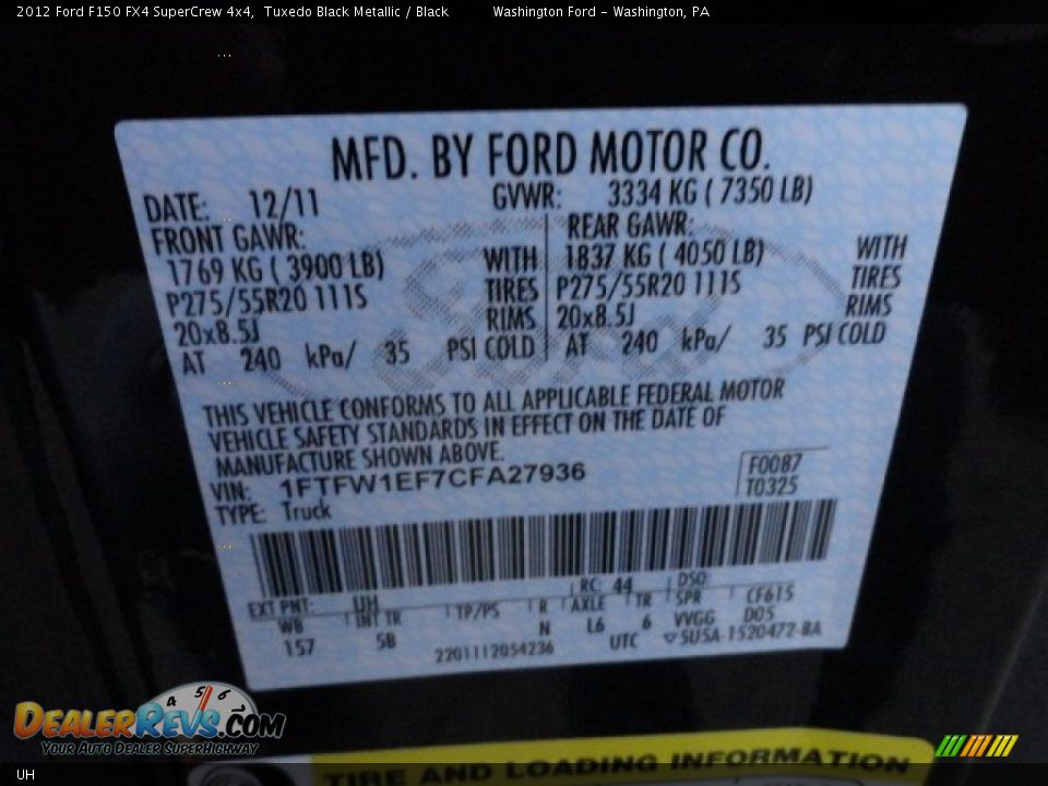 Ford Color Code UH Tuxedo Black Metallic