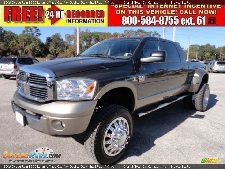 2009 Dodge Ram 3500 Laramie Mega Cab 4x4 Dually Dark Khaki Pearl / Khaki Photo #1