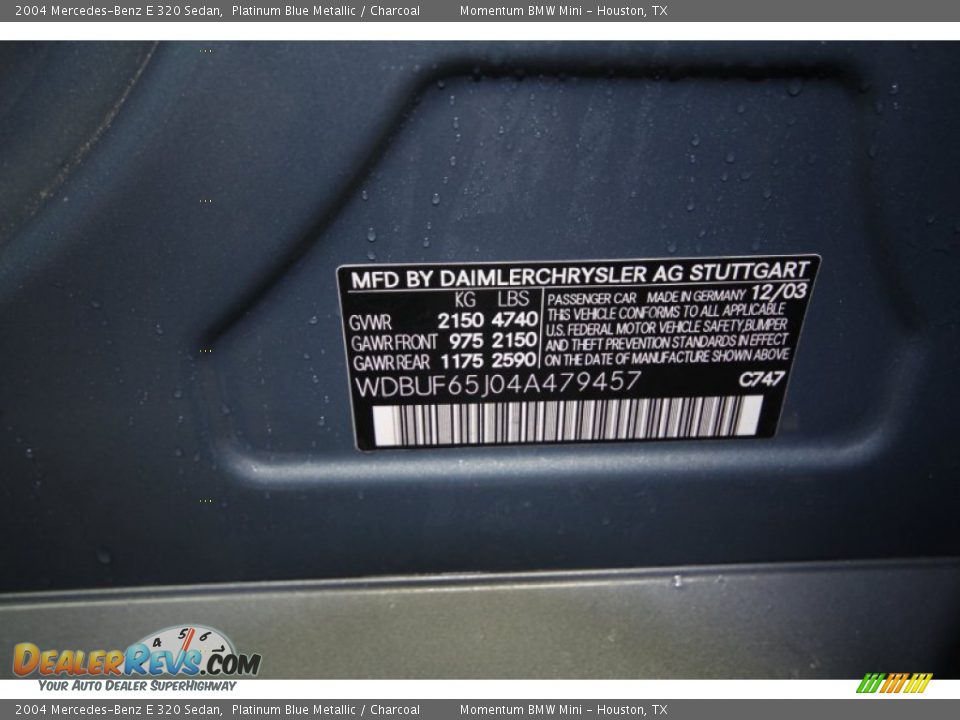 2004 Mercedes-Benz E 320 Sedan Platinum Blue Metallic / Charcoal Photo #15