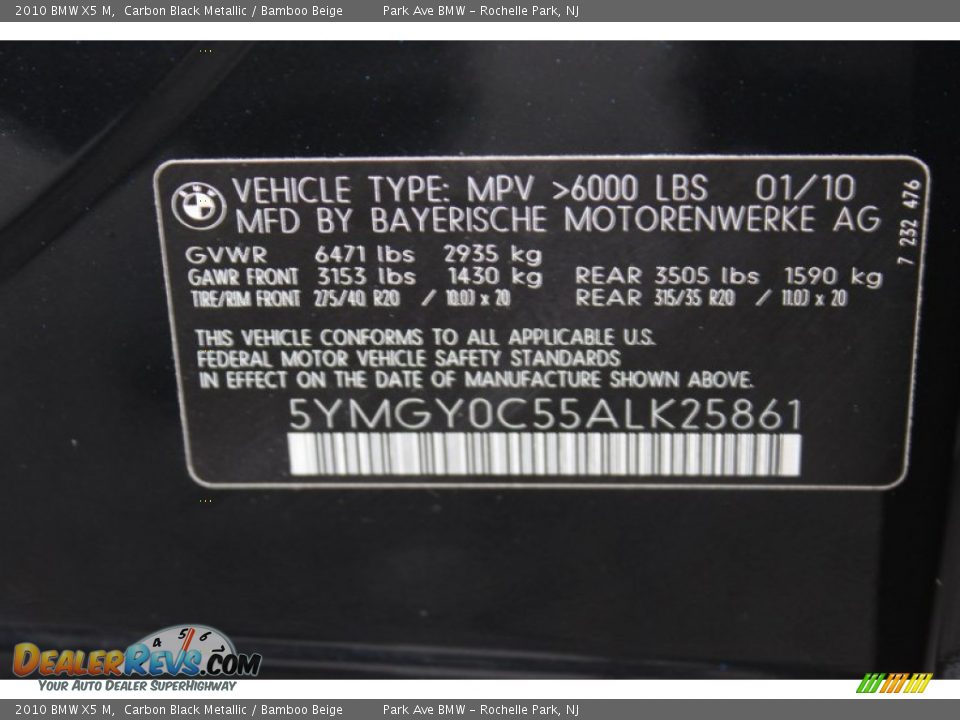 2010 BMW X5 M Carbon Black Metallic / Bamboo Beige Photo #34