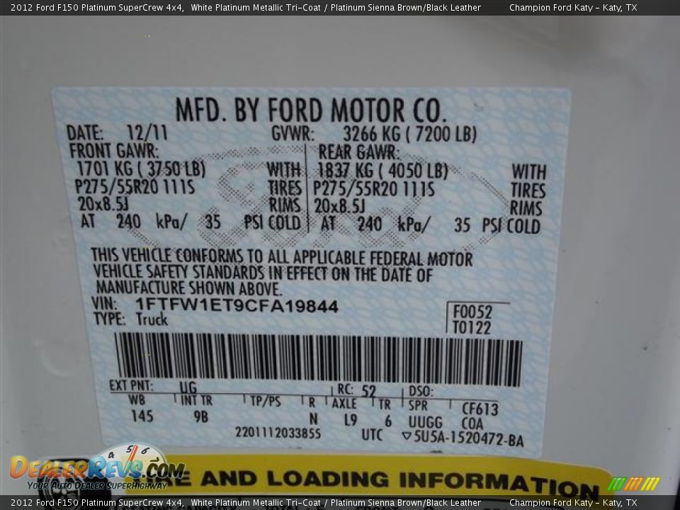 2012 Ford F150 Platinum SuperCrew 4x4 White Platinum Metallic Tri-Coat / Platinum Sienna Brown/Black Leather Photo #31