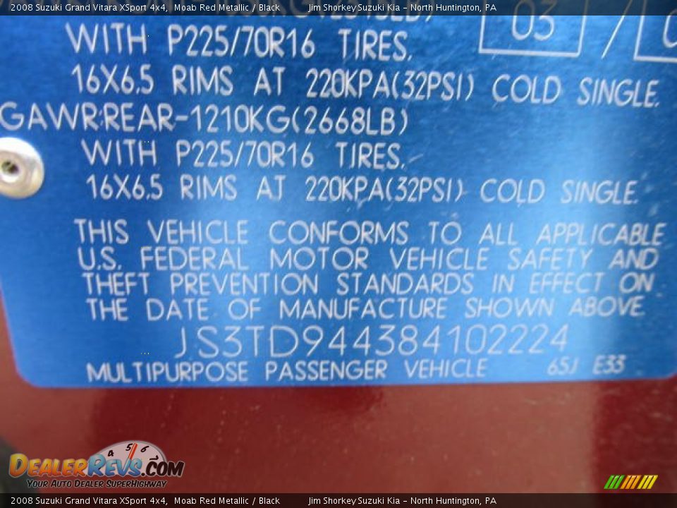2008 Suzuki Grand Vitara XSport 4x4 Moab Red Metallic / Black Photo #15