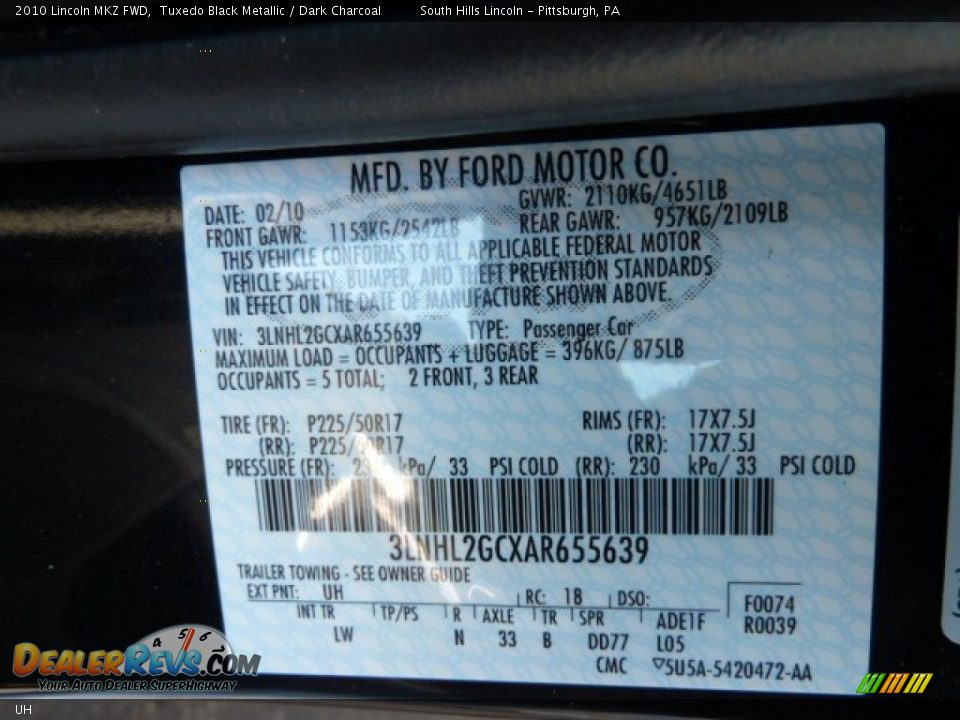 Lincoln Color Code UH Tuxedo Black Metallic