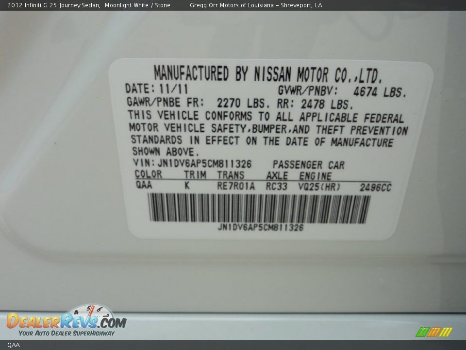 Infiniti Color Code QAA Moonlight White