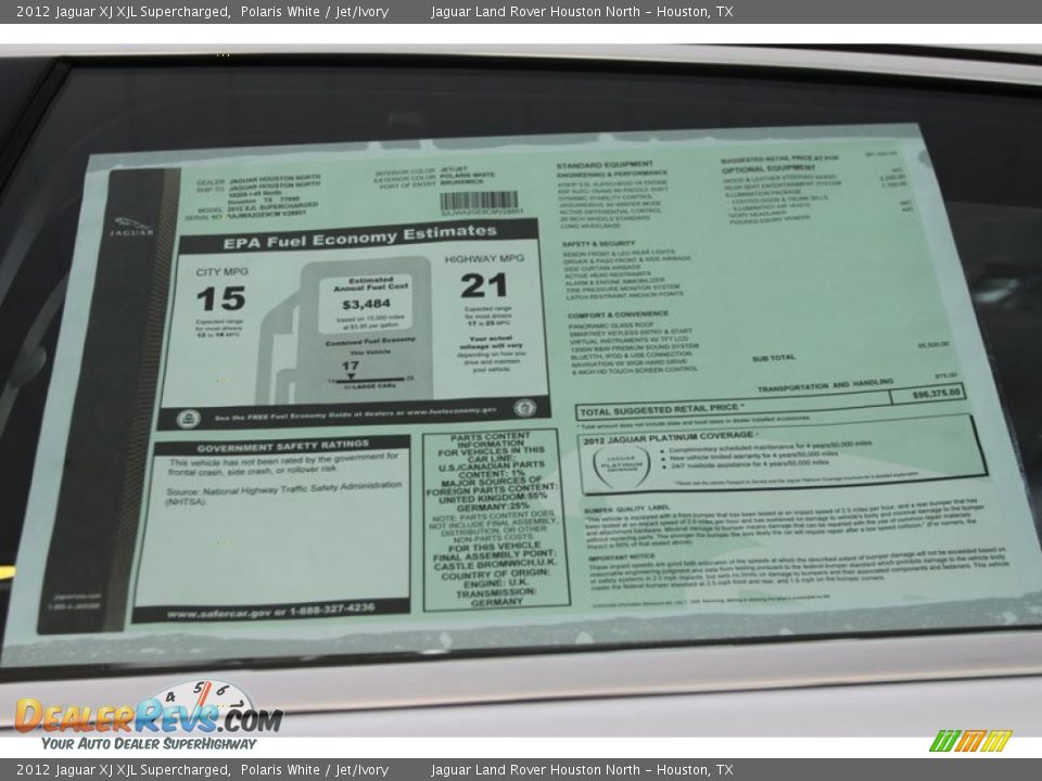 2012 Jaguar XJ XJL Supercharged Window Sticker Photo #28