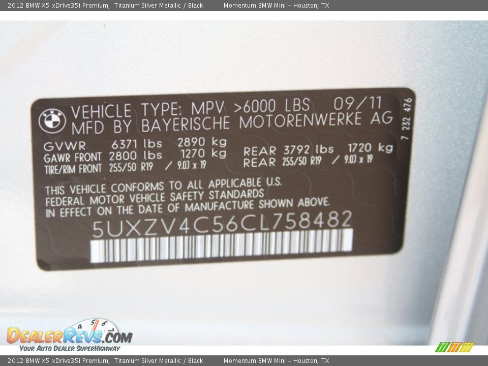 2012 BMW X5 xDrive35i Premium Titanium Silver Metallic / Black Photo #8