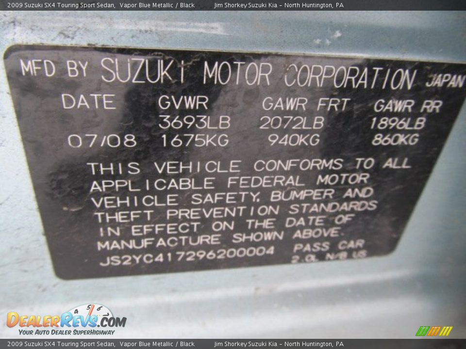 2009 Suzuki SX4 Touring Sport Sedan Vapor Blue Metallic / Black Photo #14