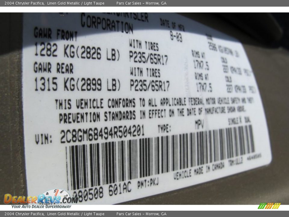 2004 Chrysler Pacifica Linen Gold Metallic / Light Taupe Photo #15